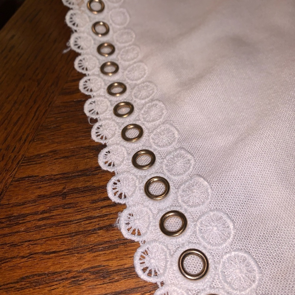 MISA Los Angeles Linen Blend Cold Shoulder Metal Rivet Eyelet Ruffle Blouse XS - Picture 13 of 15